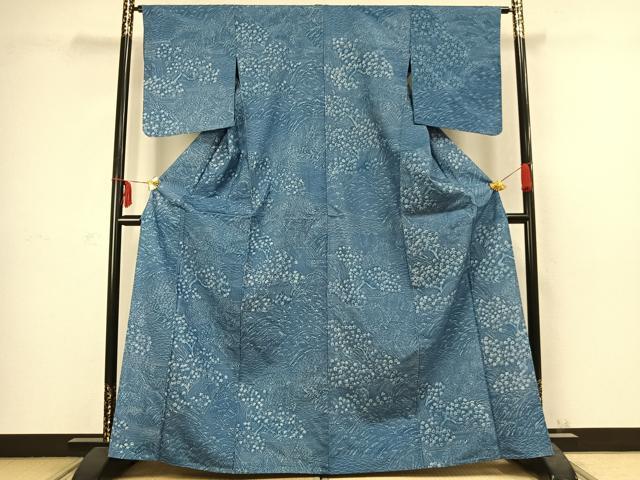 平和屋着物▽本場大島紬 単衣 ろうけつ染め 草花文 正絹 逸品 AABC3945fy