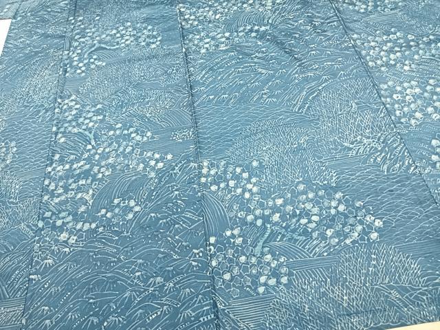 平和屋着物▽本場大島紬 単衣 ろうけつ染め 草花文 正絹 逸品 AABC3945fy