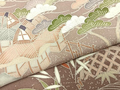 平和屋着物▽訪問着 単衣 風景文 正絹 逸品 AABC3940fy