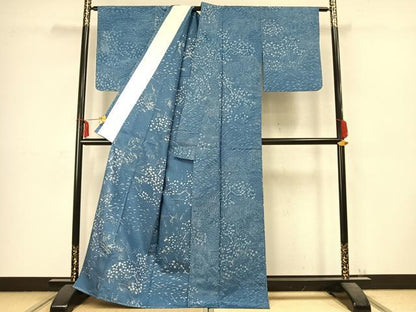 平和屋着物▽本場大島紬 単衣 ろうけつ染め 草花文 正絹 逸品 AABC3945fy