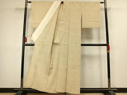 平和屋着物▽本塩沢 単衣 幾何学花文 正絹 逸品 AABC3965fy