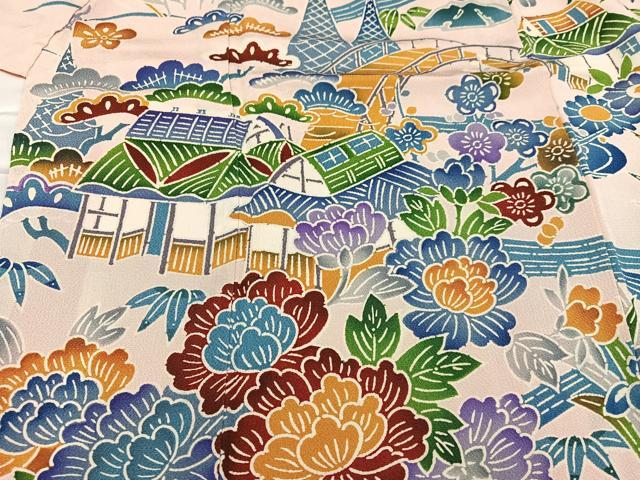 平和屋着物●訪問着 型染め 流水風景草花文 正絹 逸品 AABC9662ph