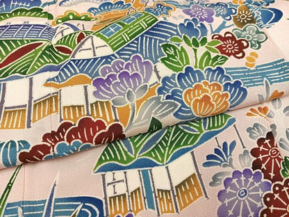 平和屋着物●訪問着 型染め 流水風景草花文 正絹 逸品 AABC9662ph