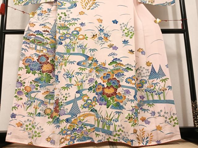 平和屋着物●訪問着 型染め 流水風景草花文 正絹 逸品 AABC9662ph