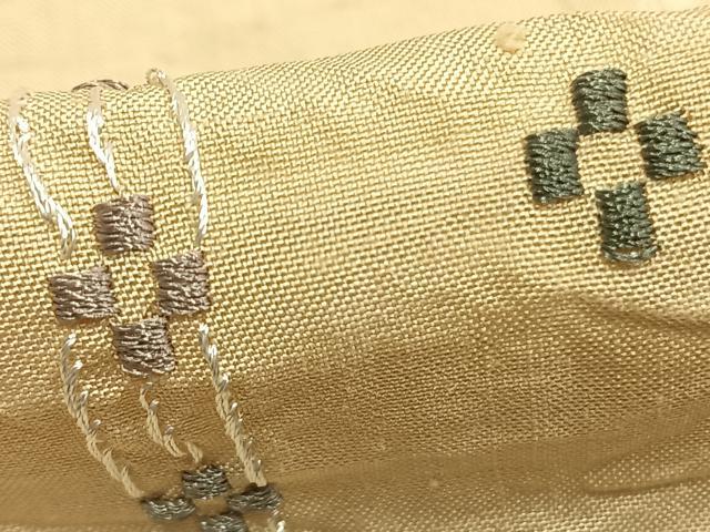 平和屋着物▽上質な紬 単衣 絞り 刺繍 間道 ロング丈 正絹 逸品 AABC4001fy