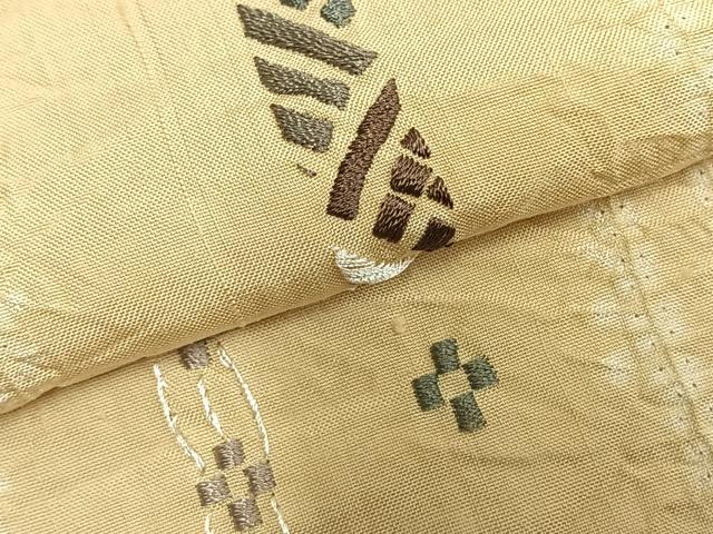 平和屋着物▽上質な紬 単衣 絞り 刺繍 間道 ロング丈 正絹 逸品 AABC4001fy