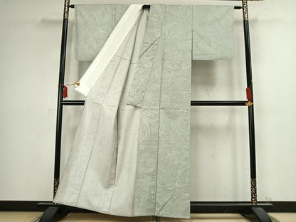 平和屋着物▽上質な小紋 単衣 作家物 紬地 墨流し文様 正絹 逸品 AABC3981fy