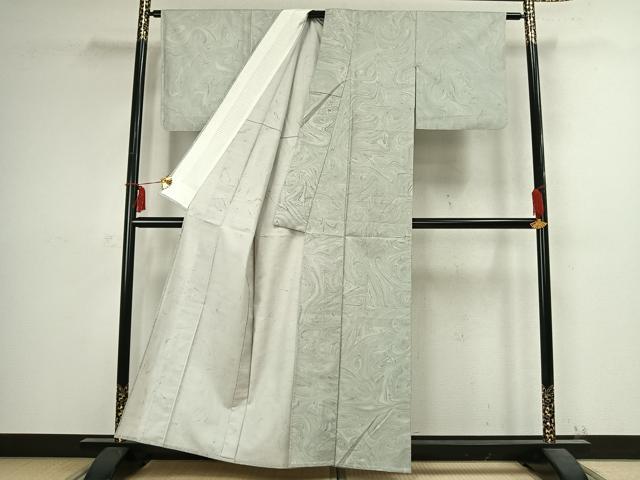 平和屋着物▽上質な小紋 単衣 作家物 紬地 墨流し文様 正絹 逸品 AABC3981fy