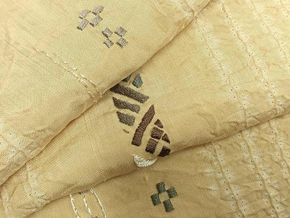 平和屋着物▽上質な紬 単衣 絞り 刺繍 間道 ロング丈 正絹 逸品 AABC4001fy