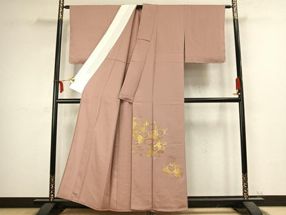 平和屋着物▽訪問着　単衣　刺繍　舞葉文　金彩　正絹　逸品　AABC4017fy