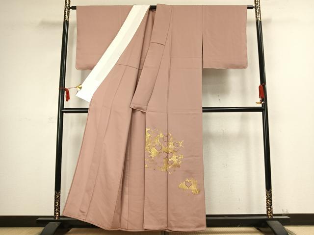 平和屋着物▽訪問着　単衣　刺繍　舞葉文　金彩　正絹　逸品　AABC4017fy