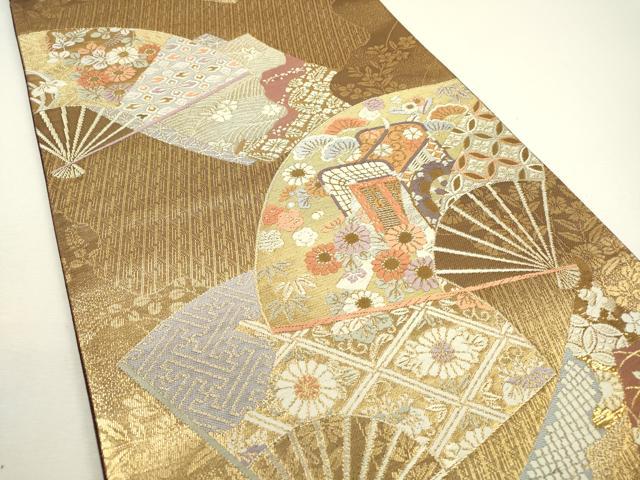 平和屋着物▽六通柄袋帯 唐織 扇面御所車花文 金銀糸 正絹