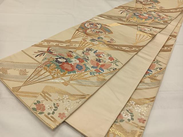 平和屋着物◎六通柄袋帯　唐織　扇面鳳凰花文　金銀糸　正絹　逸品　CAAZ8492qv