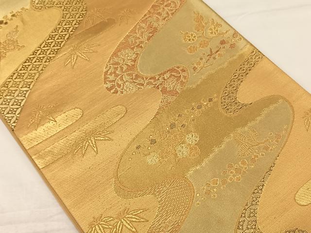 平和屋着物◎六通柄袋帯　流水吉祥花文　金糸　正絹　逸品　CAAZ8498qv
