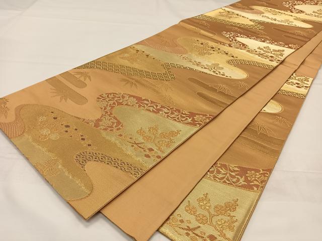 平和屋着物◎六通柄袋帯　流水吉祥花文　金糸　正絹　逸品　CAAZ8498qv