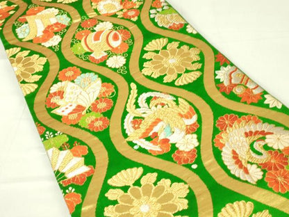 平和屋着物◎六通柄袋帯　立涌吉祥花鳥文　鳳凰　金銀糸　正絹　逸品　DAAY6673qp