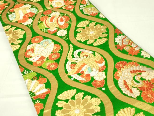 平和屋着物◎六通柄袋帯　立涌吉祥花鳥文　鳳凰　金銀糸　正絹　逸品　DAAY6673qp