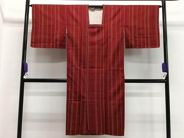 平和屋着物■道行コート　雨コート　単衣　格子　ロング丈　正絹　逸品　CAAY8675ua