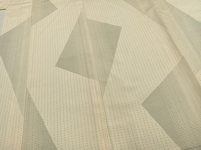 平和屋着物▽塩沢絣 単衣 110亀甲 幾何学文様 証紙付き 正絹 逸品 未使用 AABC4050fy