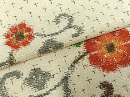 平和屋着物▽上質な紬 単衣 花唐草文 正絹 逸品 AABC4045fy