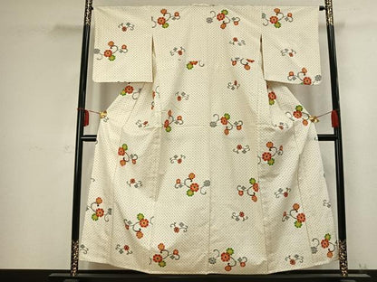 平和屋着物▽上質な紬 単衣 花唐草文 正絹 逸品 AABC4045fy