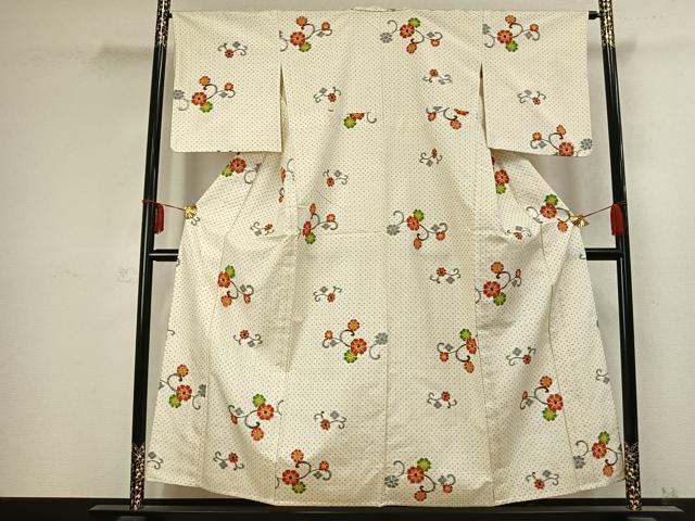 平和屋着物▽上質な紬 単衣 花唐草文 正絹 逸品 AABC4045fy