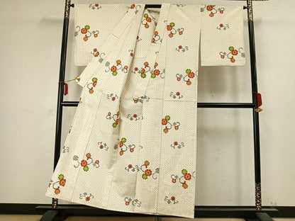平和屋着物▽上質な紬 単衣 花唐草文 正絹 逸品 AABC4045fy