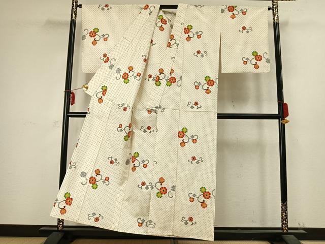 平和屋着物▽上質な紬 単衣 花唐草文 正絹 逸品 AABC4045fy