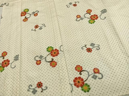 平和屋着物▽上質な紬 単衣 花唐草文 正絹 逸品 AABC4045fy