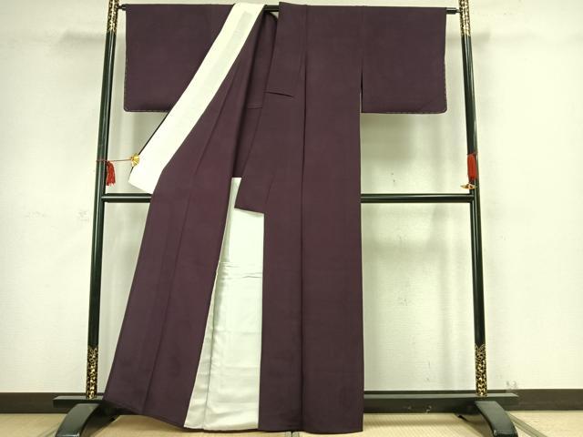 平和屋着物▽上質な色無地 単衣 丸地紋 滅紫色 正絹 逸品 AABC4054fy