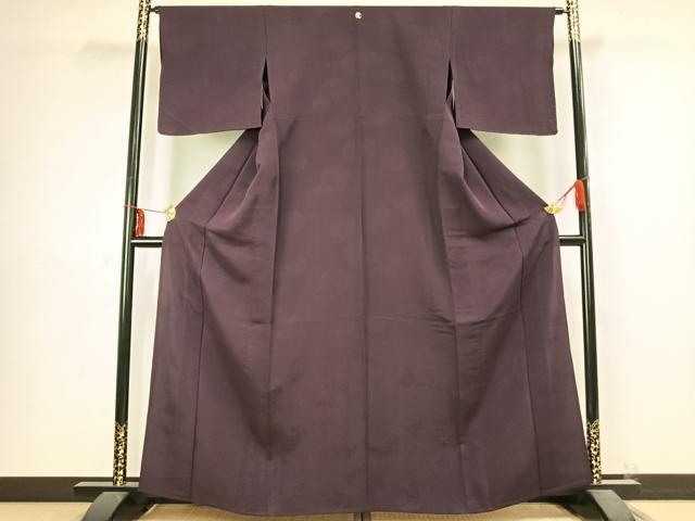 平和屋着物▽上質な色無地 単衣 丸地紋 滅紫色 正絹 逸品 AABC4054fy
