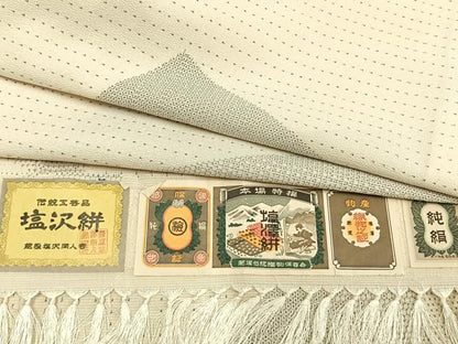平和屋着物▽塩沢絣 単衣 110亀甲 幾何学文様 証紙付き 正絹 逸品 未使用 AABC4050fy