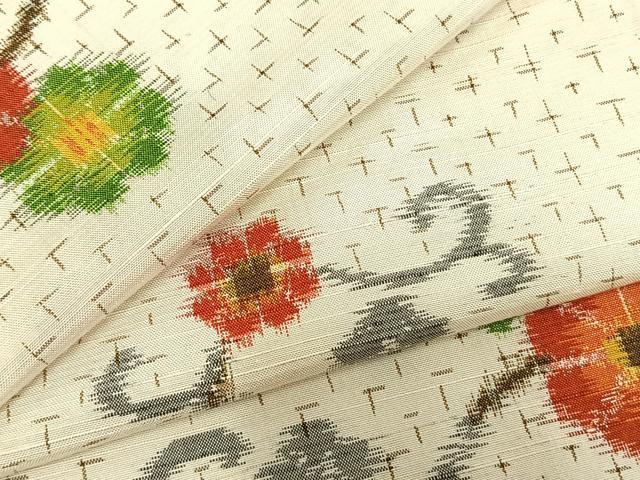 平和屋着物▽上質な紬 単衣 花唐草文 正絹 逸品 AABC4045fy