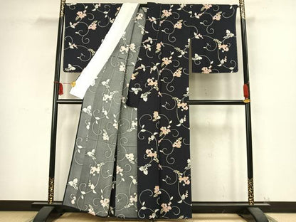 平和屋着物▽上質な小紋 単衣 花唐草文 正絹 逸品 未使用 AABC4057fy