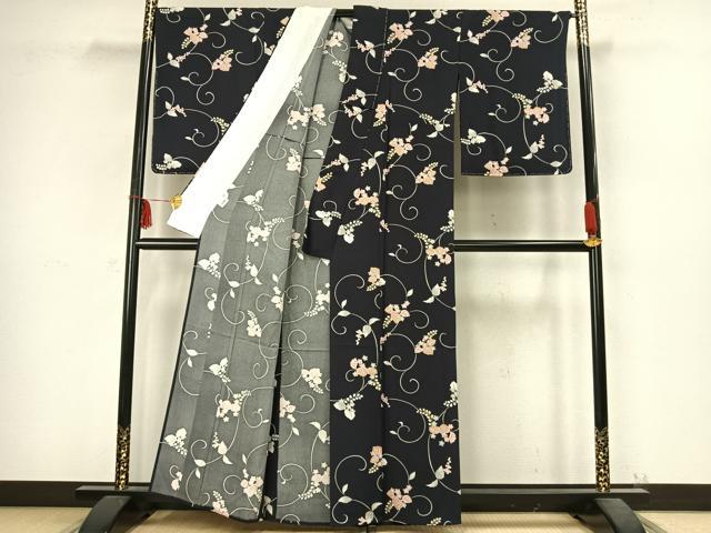 平和屋着物▽上質な小紋 単衣 花唐草文 正絹 逸品 未使用 AABC4057fy