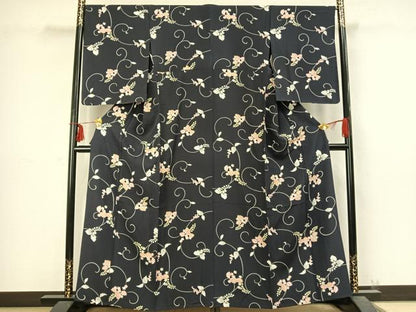 平和屋着物▽上質な小紋 単衣 花唐草文 正絹 逸品 未使用 AABC4057fy