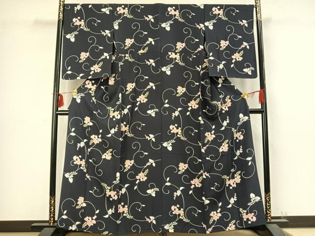 平和屋着物▽上質な小紋 単衣 花唐草文 正絹 逸品 未使用 AABC4057fy