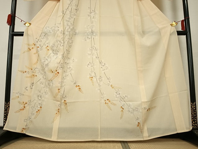平和屋着物＊夏物 訪問着 変わり絽 枝花文 金彩 正絹 逸品 AABC6962jd