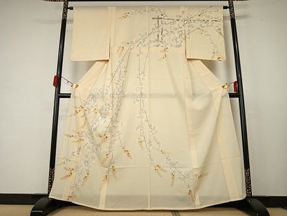 平和屋着物＊夏物 訪問着 変わり絽 枝花文 金彩 正絹 逸品 AABC6962jd