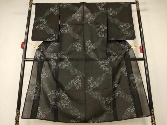平和屋着物＊夏物 小紋 紗 幾何学花文 AABC9416jd