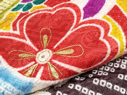 平和屋本店■極上 七五三　女の子　7歳　祝着・つけ帯・草履・バッグ・小物セット　絞り　花夢二　舞花文　金彩　紙箱付き 逸品 CYAA3700s5