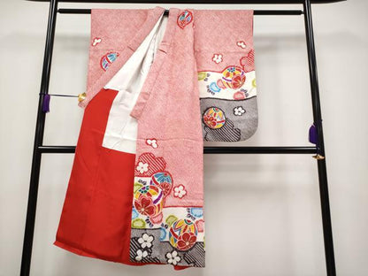平和屋本店[]極上 七五三 女の子 7歳 祝着・つけ帯・草履・バッグ・小物セット 絞り 花夢二 舞花文 金彩 紙箱付き 逸品 CYAA3700s5