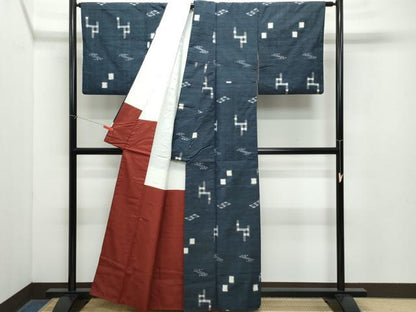 平和屋着物●上質な紬 絣文様 正絹 逸品 CAAZ8184vf