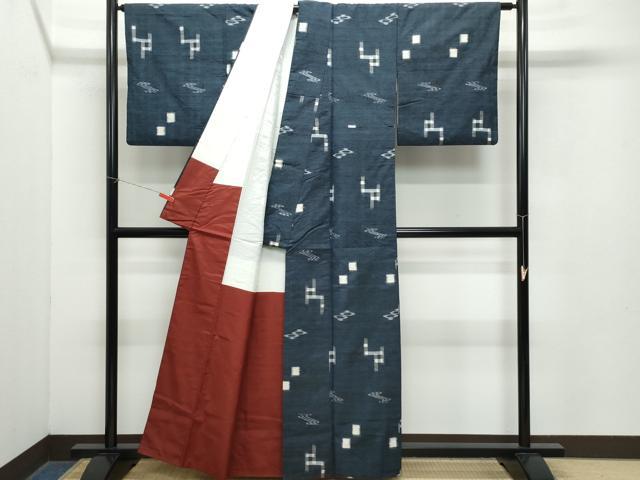 平和屋着物●上質な紬 絣文様 正絹 逸品 CAAZ8184vf