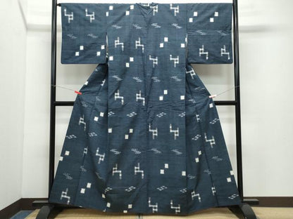 平和屋着物●上質な紬 絣文様 正絹 逸品 CAAZ8184vf