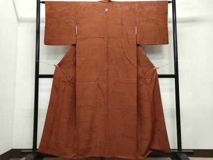 平和屋着物●上質な色無地　風景草花地紋　錆色　正絹　逸品　CAAZ8208vf