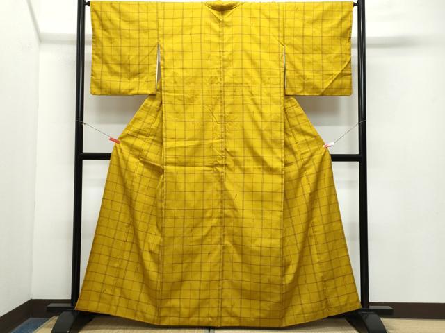 平和屋着物●上質な紬　市松綾織　吉祥文　正絹　逸品　CAAZ8172vf