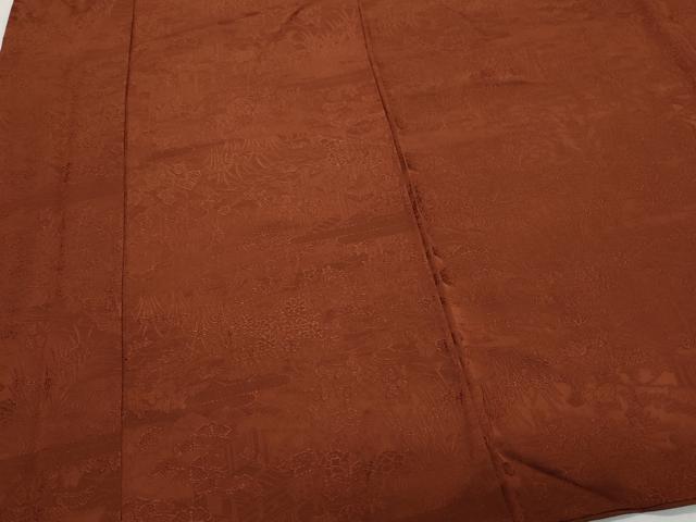 平和屋着物○上質な色無地 風景草花地紋 錆色 正絹 逸品 CAAZ8208vf