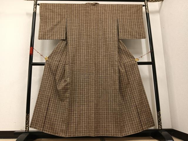 平和屋着物●上質な紬 格子 正絹 逸品 AABC9781ph