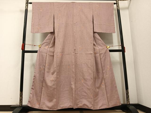 平和屋着物●上質な小紋 紬地 枝花文 正絹 逸品 未使用 AABC9803ph
